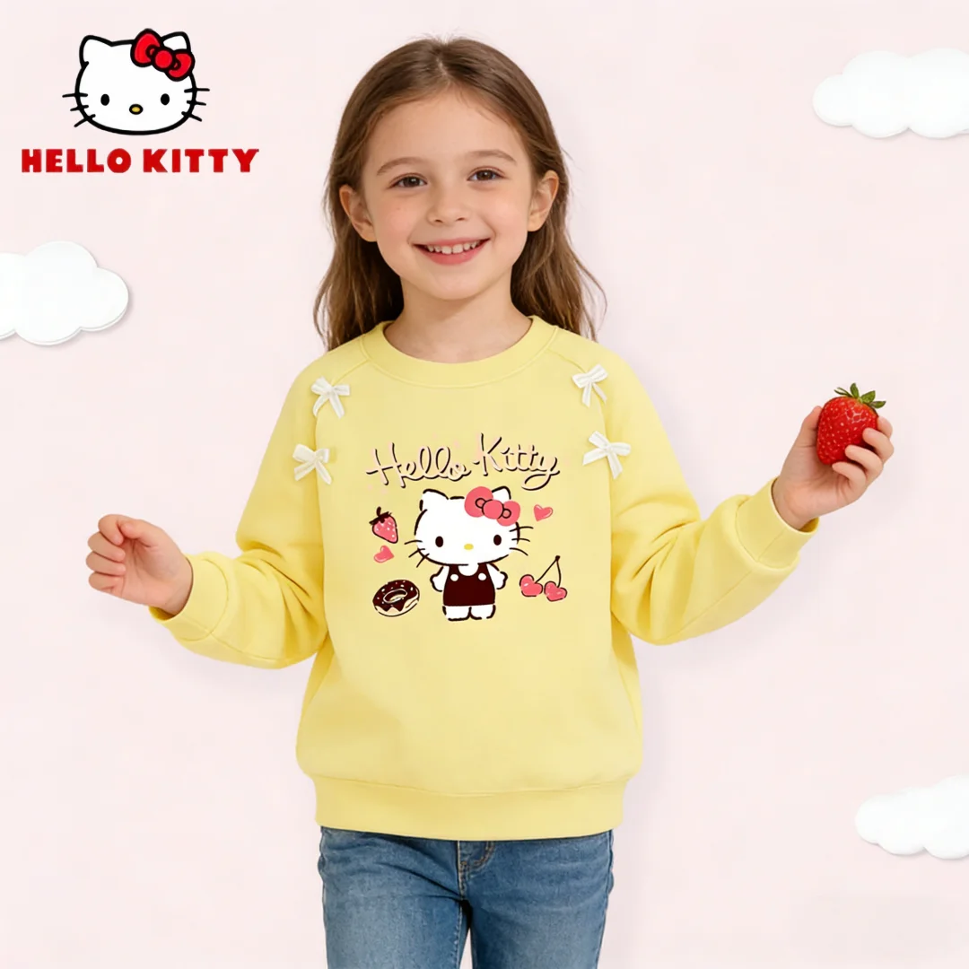 

Детская одежда Hello Kitty, детский весенне-осенний пуловер с круглым вырезом для девочек, мягкий удобный свитшот с милым узором, стильная блузка