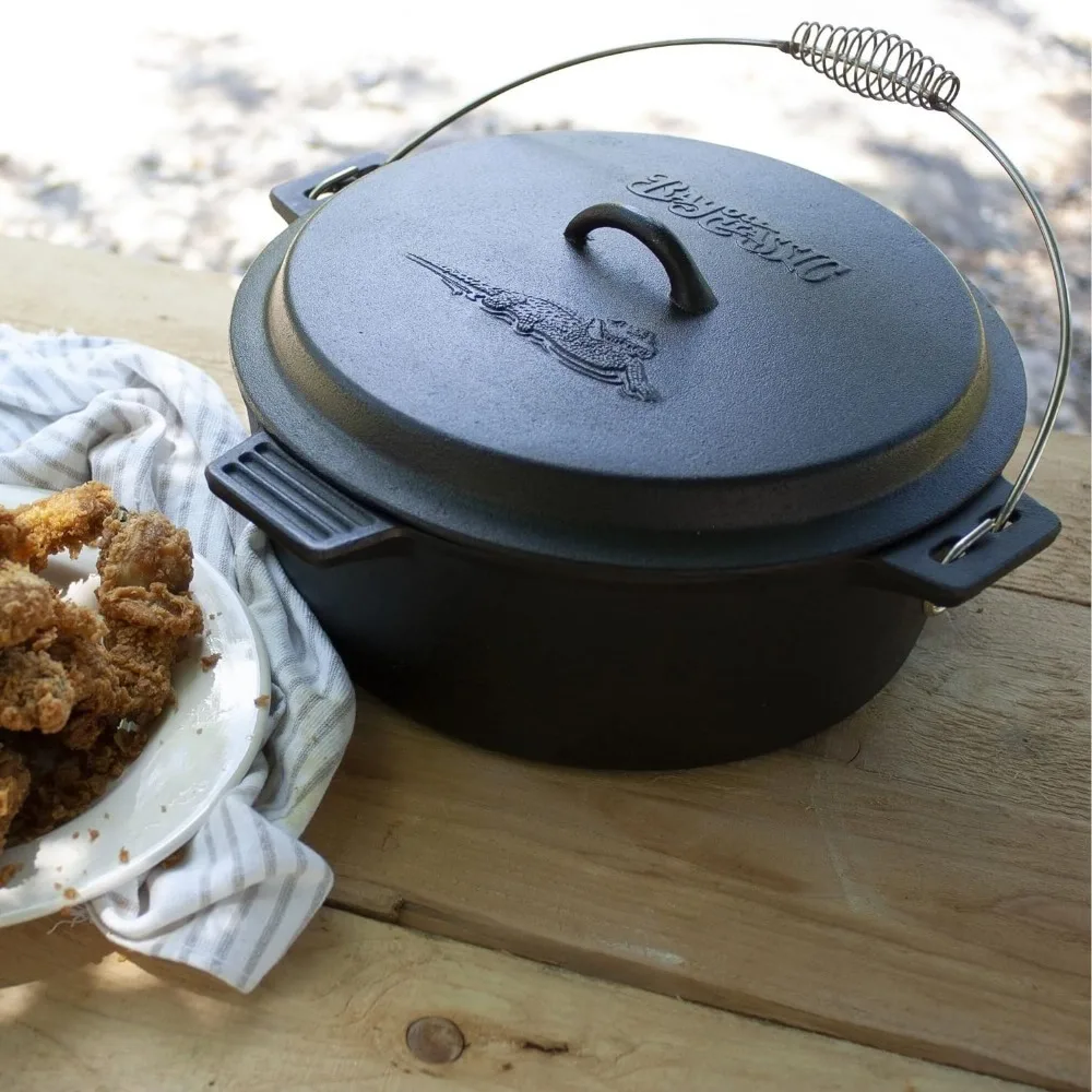 

10-qt Pre-Seasoned Cast Iron Chicken Fryer Features Cast Iron Domed Lid Cool Touch Coil Handle Perfect for Frying Chicken Dining