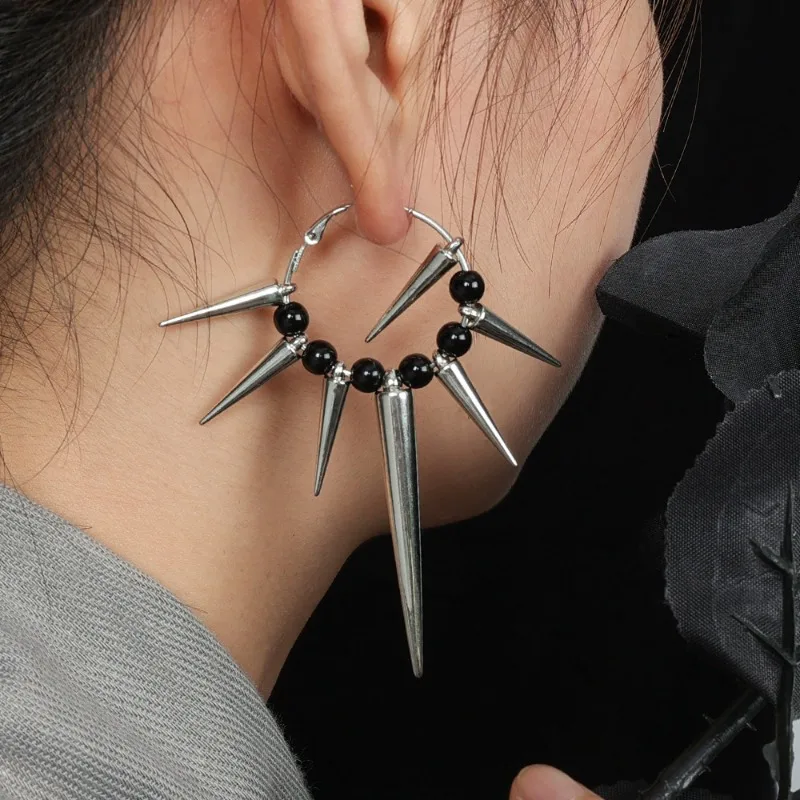 Gothic Grunge Rock Accessories Rivet Hoop Earrings Cool Hip Hop Earrings for Women Egirl Jewelry Punk Korean Earrings Fashion