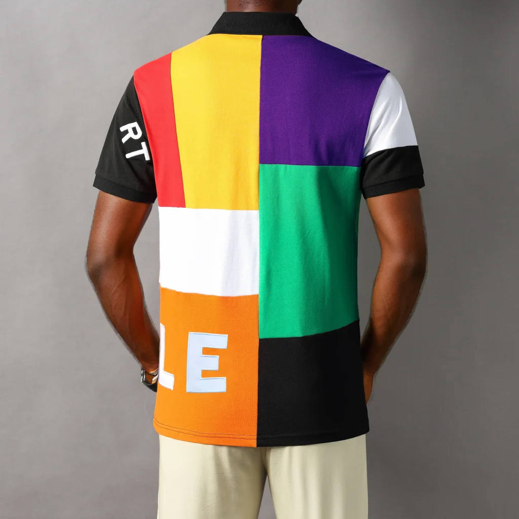 Men's Polo Shirt USA High-End Men's Short-Sleeved Color-Blocked Breathable Cotton Sporty and Fashionable
