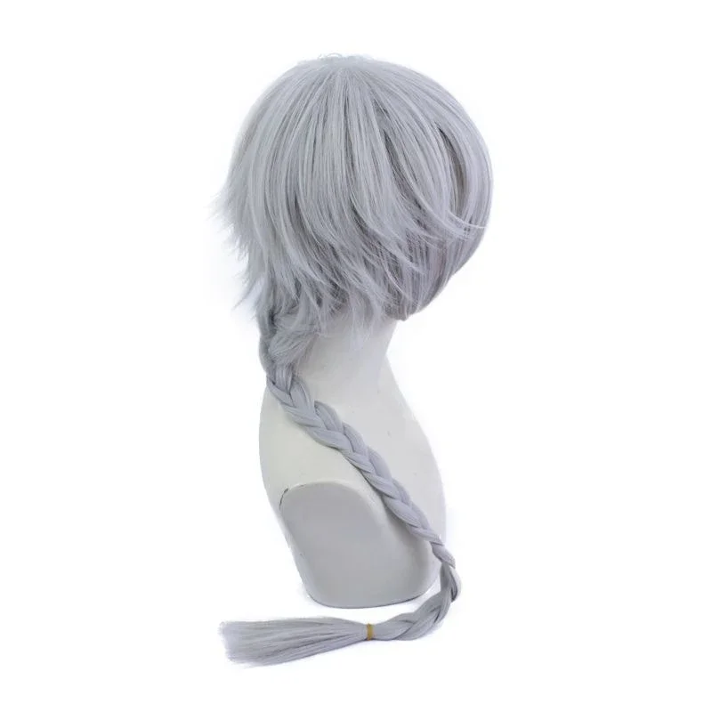 วิกผมยาวสีเทาแบบถักเปีย ทำจากผมแท้ สำหรับคอสเพลย์ วิกผมไหมทนความร้อนสูง สำหรับการแสดงศิลปะสมัยใหม่ การแสดงบนเวที เทศกาล งานปาร์ตี้ งานเต้นรำ วิกผมเต็มศีรษะ