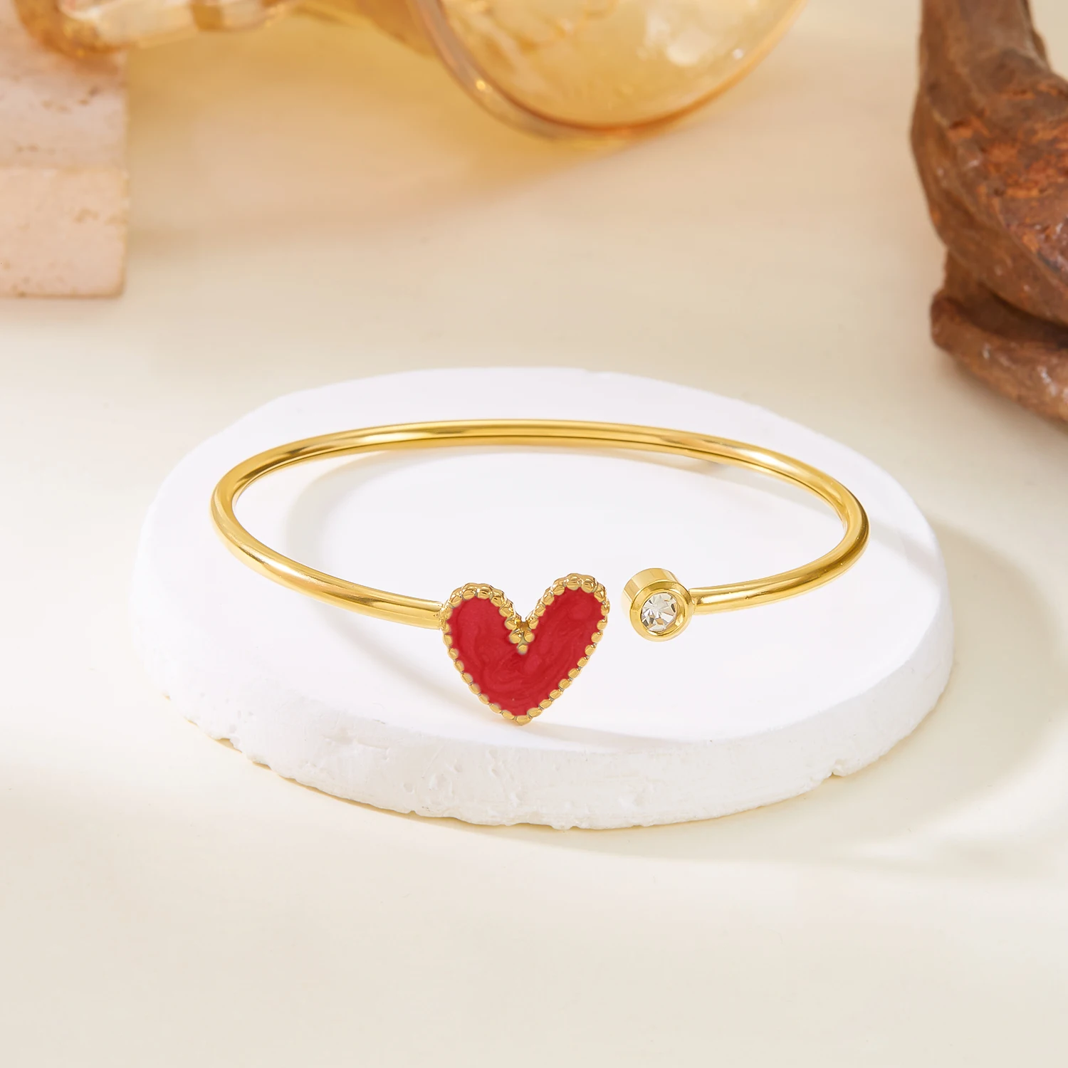 Neue Trendy Vergoldete Einfache Herz Manschette Armreifen für Frauen Hohe Qualität Edelstahl Kristall Armbänder Wasserdicht Schmuck – Detail 17