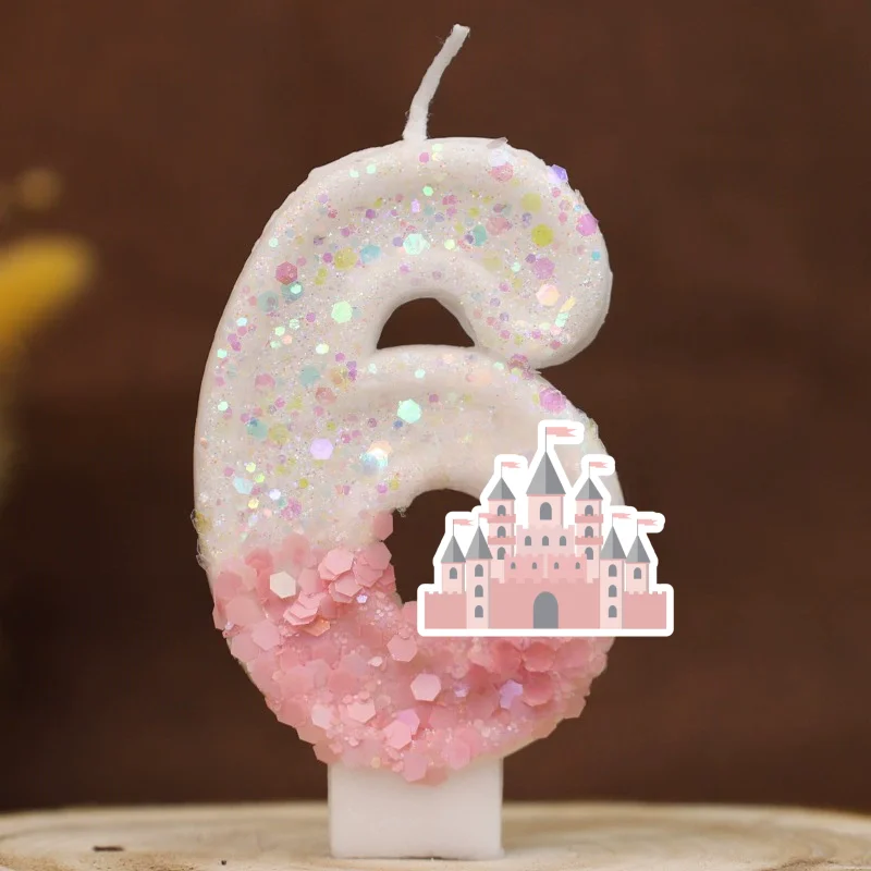 Cartoon Princess Castle Digital Candle Number 0-9 Kids Birthday Cake Decoration Supplies Anime Party Accessories Supplies