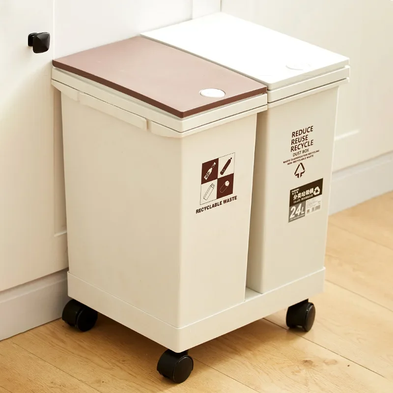 With Lid Trash Can Kitchen Dry And Wet Separation Storage Recycling Garbage Sorting Cube Trash Can Toilet Living Room Office