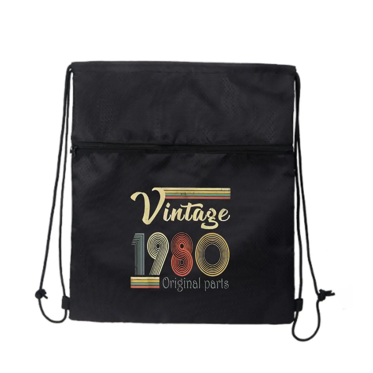 

Винтажный дизайн оригинальных запчастей 1980 года с золотым узором. Черная сверхлегкая уличная сумка на молнии на шнурке, идеально подходящая для коротких походов.