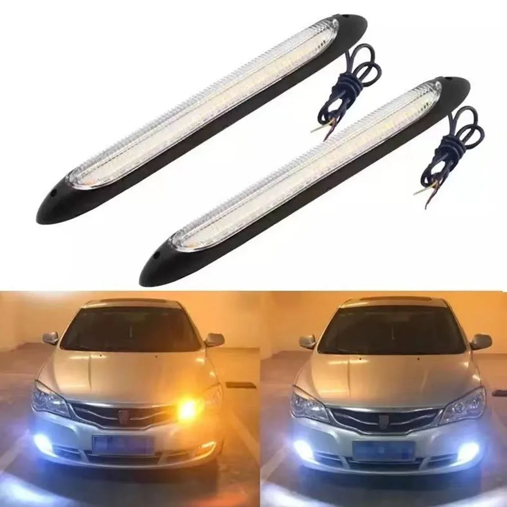 

1 Pair Car DRL LED Daytime Running Light Flow Yellow Turn Signal White Auto Headlight Strip Flashing Signal Lamp 12v Universal