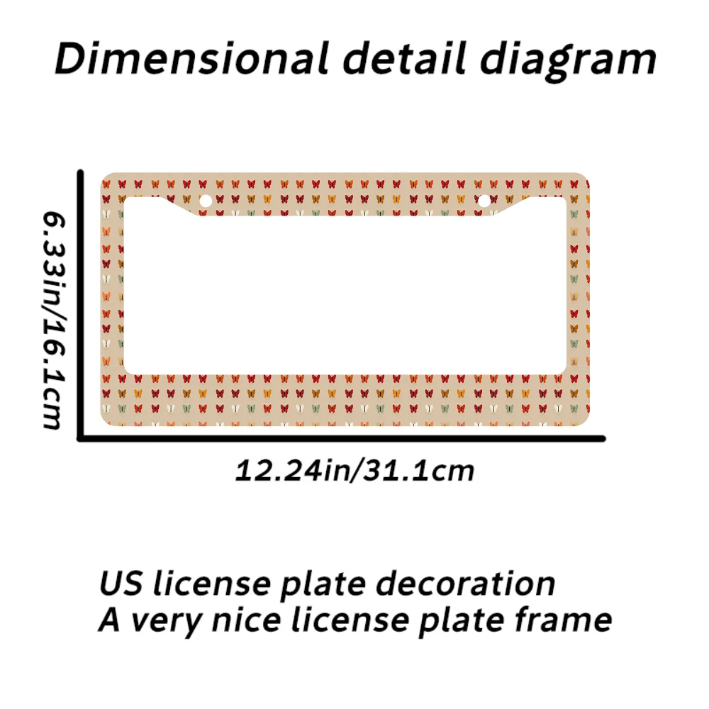 1 قطعة إطار لوحة ترخيص بنمط فراشة ملونة باللون البيج القديم بفتحتين، مادة ألومنيوم، 6 × 12 بوصة، مع طقم براغي، سيارة ممتعة #2