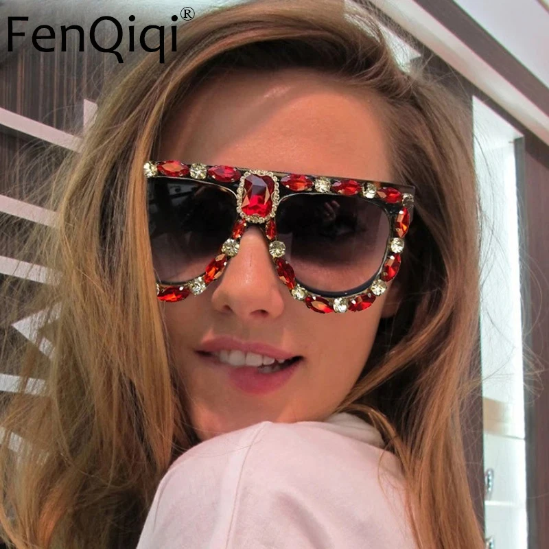 

Luxury Designer Oversized Red Rhinestone Sunglasses Women and Men Fashion Bling Sun Glasses Shades le tes de sol para mujer 2023