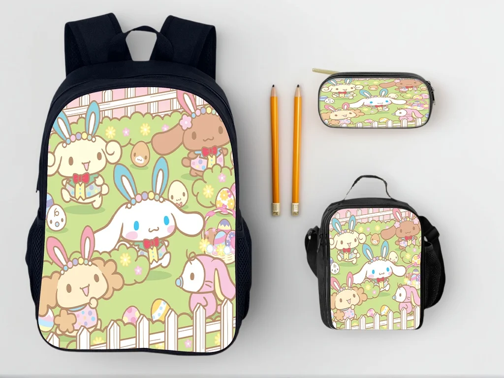 

Student 3 in 1 School Backpack Set Cinnamoroll HOT Knapsack New Canvas Bookbag with Lunch Tote Pen Case for Kids