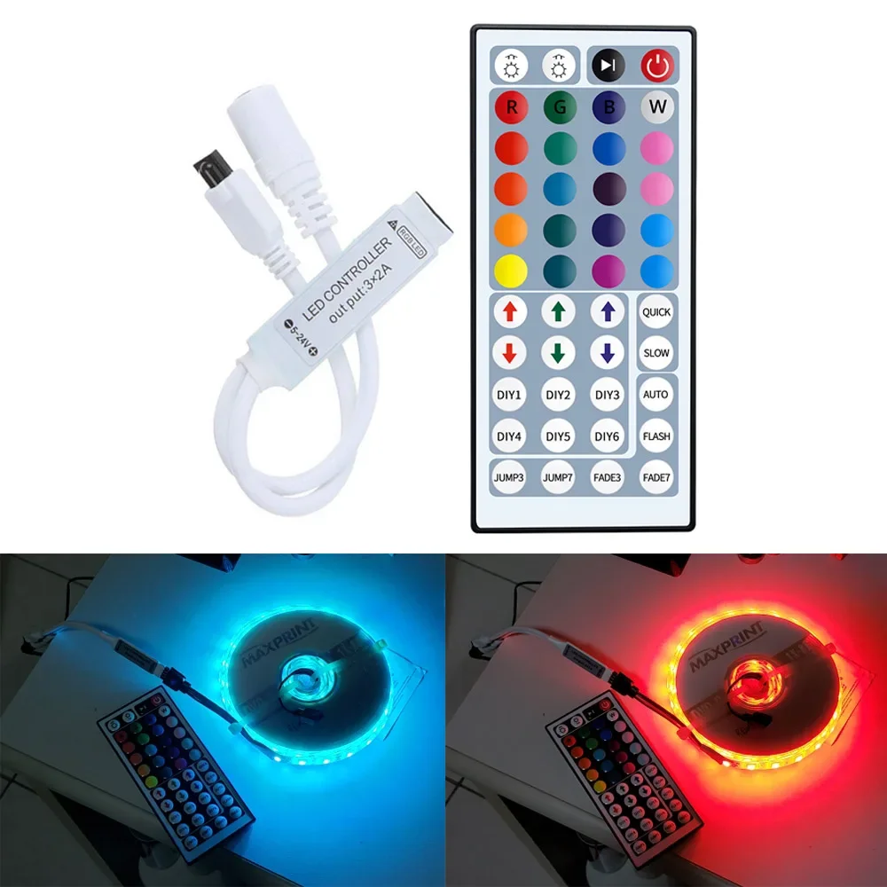 

Контроллер светодиодных ламп, 44 клавиши, миниатюрный светодиодный ллер светодиодов, ИК RGB контроллер, ИК дистанционный диммер, 12 В постоянно...