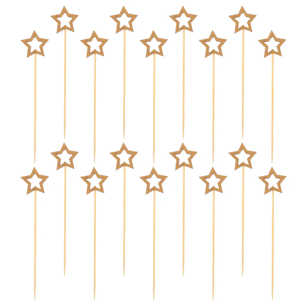 

100pcs Five-pointed Star Picks Golden Wood Cocktail Decor Cake Topper Dessert Decoration Party Supplies Bar Tools