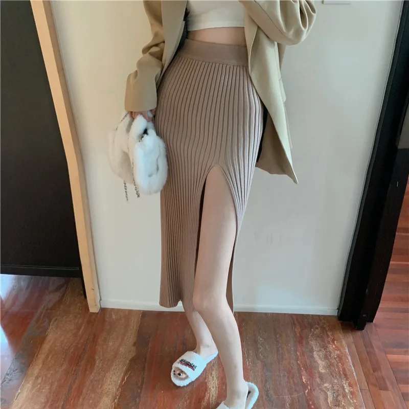 

Elegant Elegant Sexy Slit Skirt Women's Slim Fit Slimming Hot Girl Knitted Dress Pure High Waist Temperament Skirt