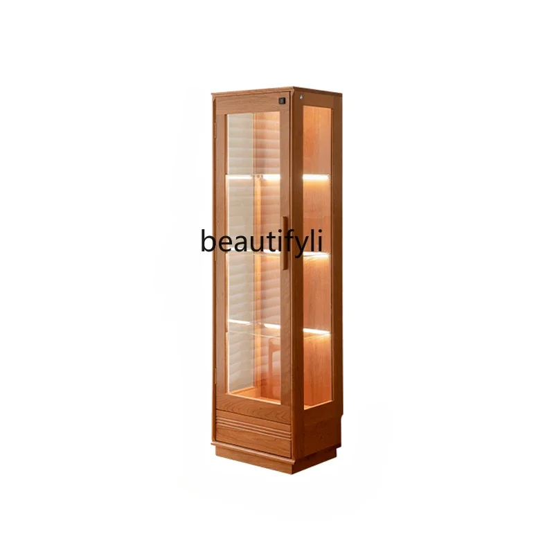 

Single-Door Transparent Glass Dustproof Display Cabinet Nordic Solid Wood Home Living Room Storage Cabinet