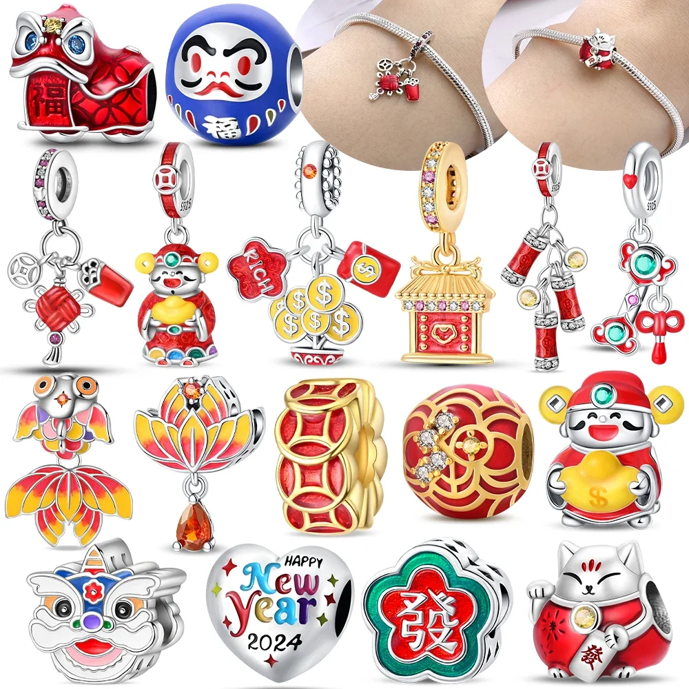 

Оригинальный красный новогодний кулон в виде рыбы кои, золотые бусины Baozi Lion, подходят для браслета S925, серебро, женский аксессуар для подарка своими руками