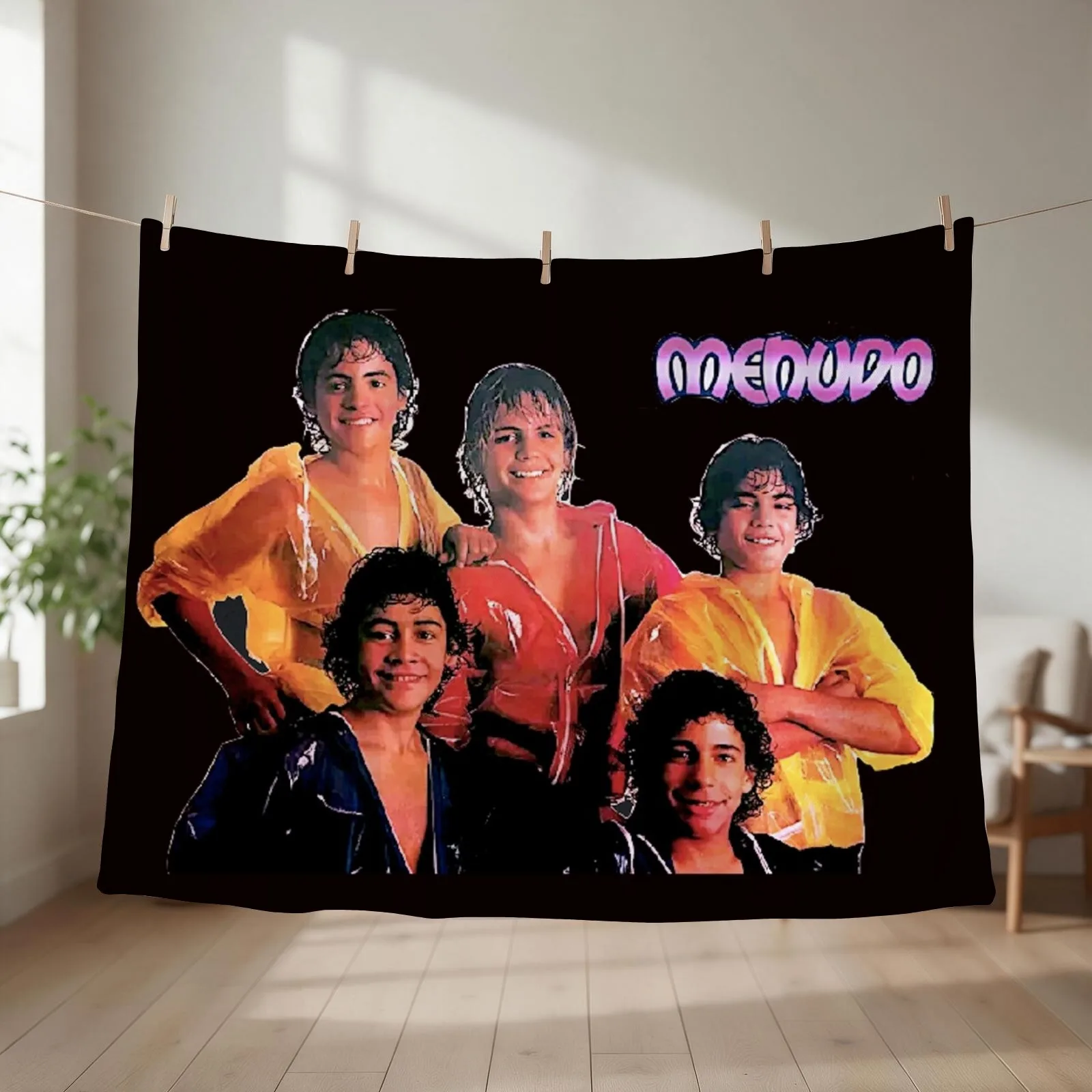 MENUDO VTG 70S RAIN SLICKERS Throw Blanket couch cozy soft plush fuzzy picnic outdoor blanket