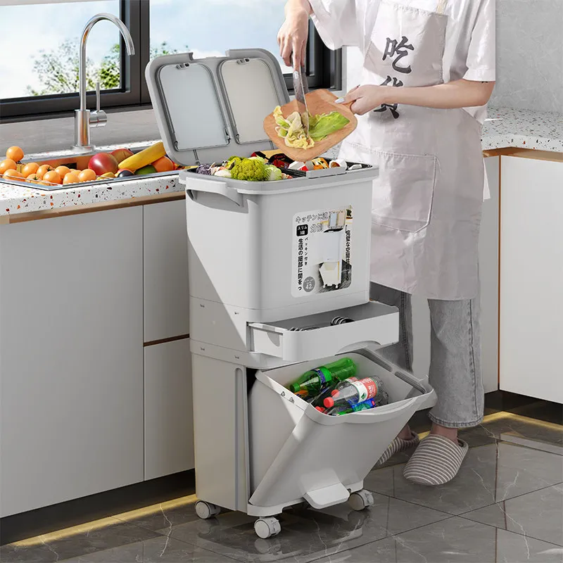 Deodorant household removable food waste dry and wet separation classification large capacity double layer with pedal