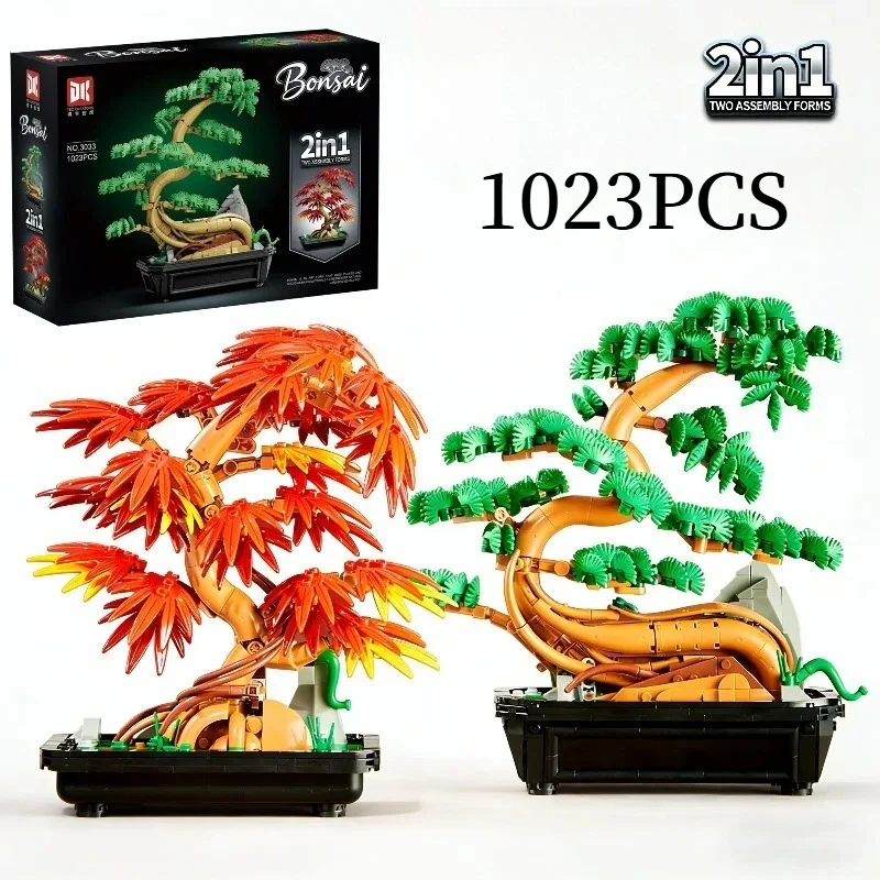 

1023PCS 2In1 Guest-Greeting Pine Tree Bonsai Building Blocks Pot Desktop Ornament Construction Bricks Toy Gift
