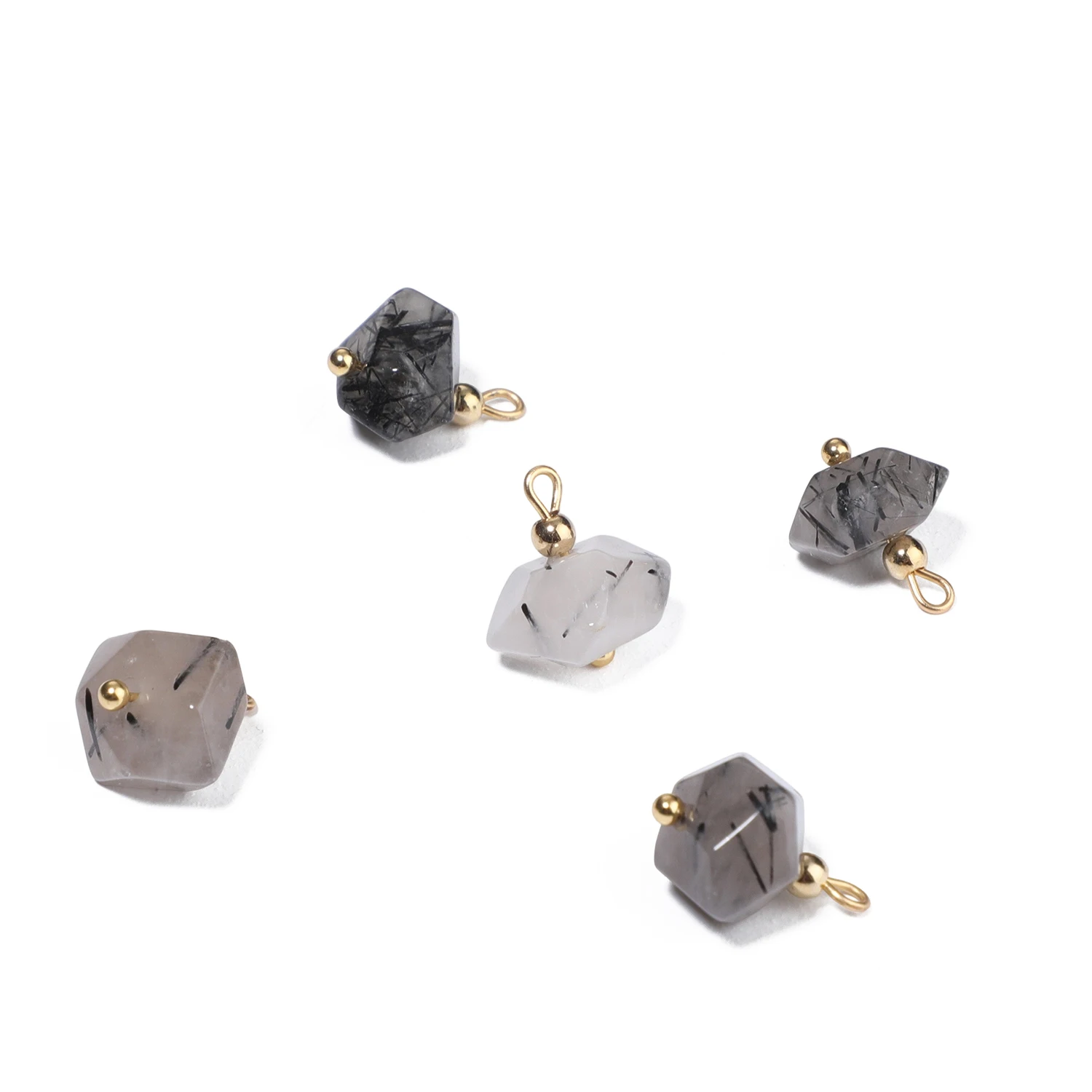 5PCS Natural Stone Polygon Semi-precious Pendant Charms