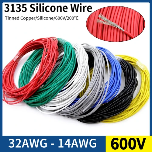 Cable de cobre de 5/10M 32 30 28 26 24 22 20 18 AWG caucho de silicona suave aislado Flexible UL3135 Cable de iluminación para lámpara LED de electrones