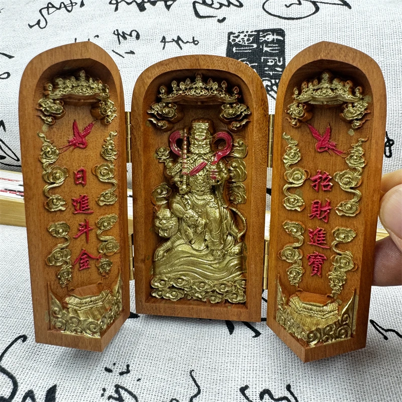 

Taoist lightning strikes jujube wood, three opening statue ornaments, Wu Caishen Zhao Gongming, auspicious handicrafts, Feng Shu