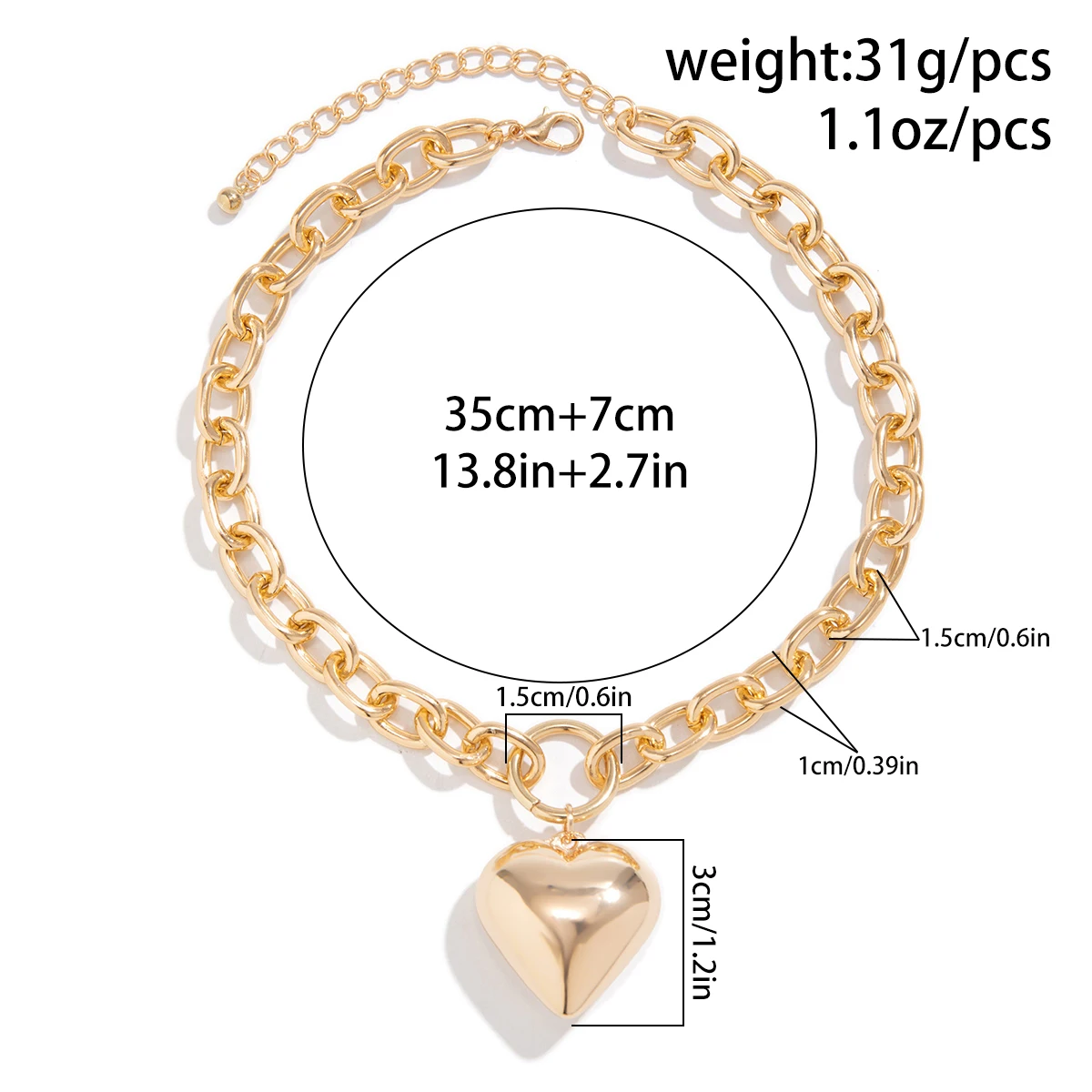 Lacteo Fashion O Chain Love Heart CCB Big Pendant Necklace for Women Charm Choker Jewelry On The Neck Collar Party Wedding