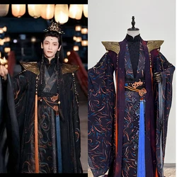 New TV Till The End of Moon Actor Tan TaiJin Emperer Devil Black Male Costume Drama Hanfu and Hair Tiara Set Cosplay Photograph