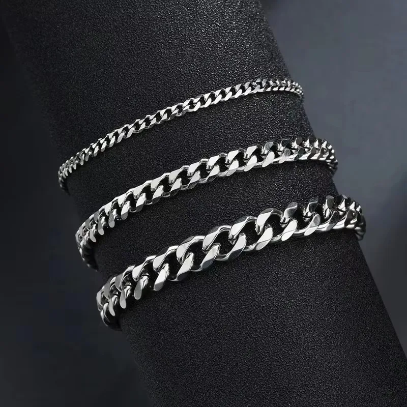 New Trendy Cuban Chain Men Bracelet Classic Stainless Steel 3/5/7/9mm Width Chain Bracelet For Men Women Jewelry Gift