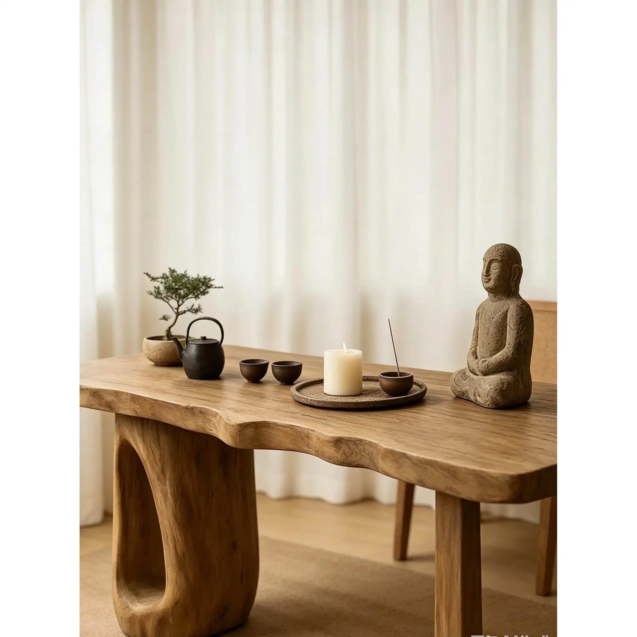 Log New Chinese solid wood large board Homestay  room meeting guest tea table Zen home