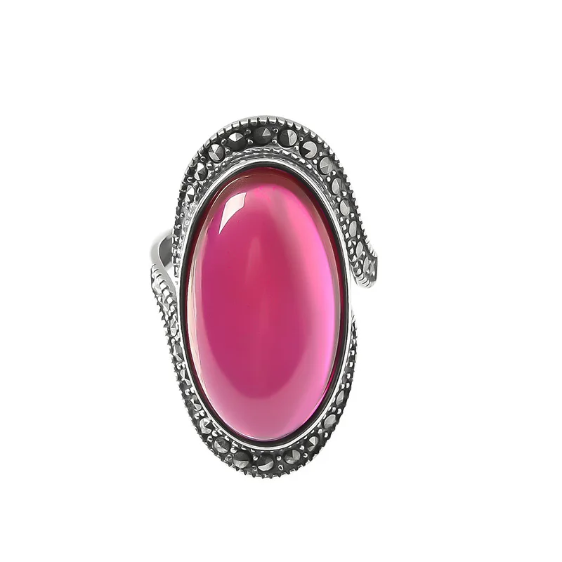 Personality Exaggeration Vintage Red Garnet Stone Thai Silver Ladies Engagement Rings Jewelry For Women Birthday Gifts No Fade