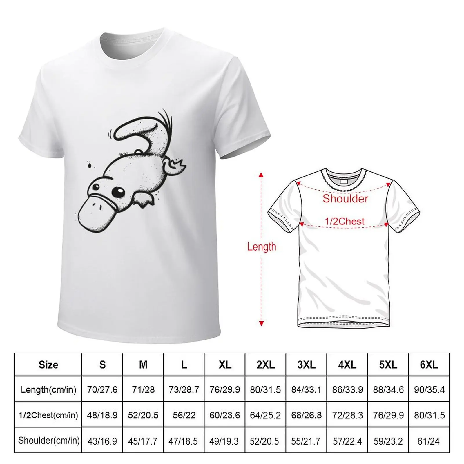 Small platypus T-shirt shirts graphic tees aesthetic clothes korean fashion blacks t shirts for men cotton