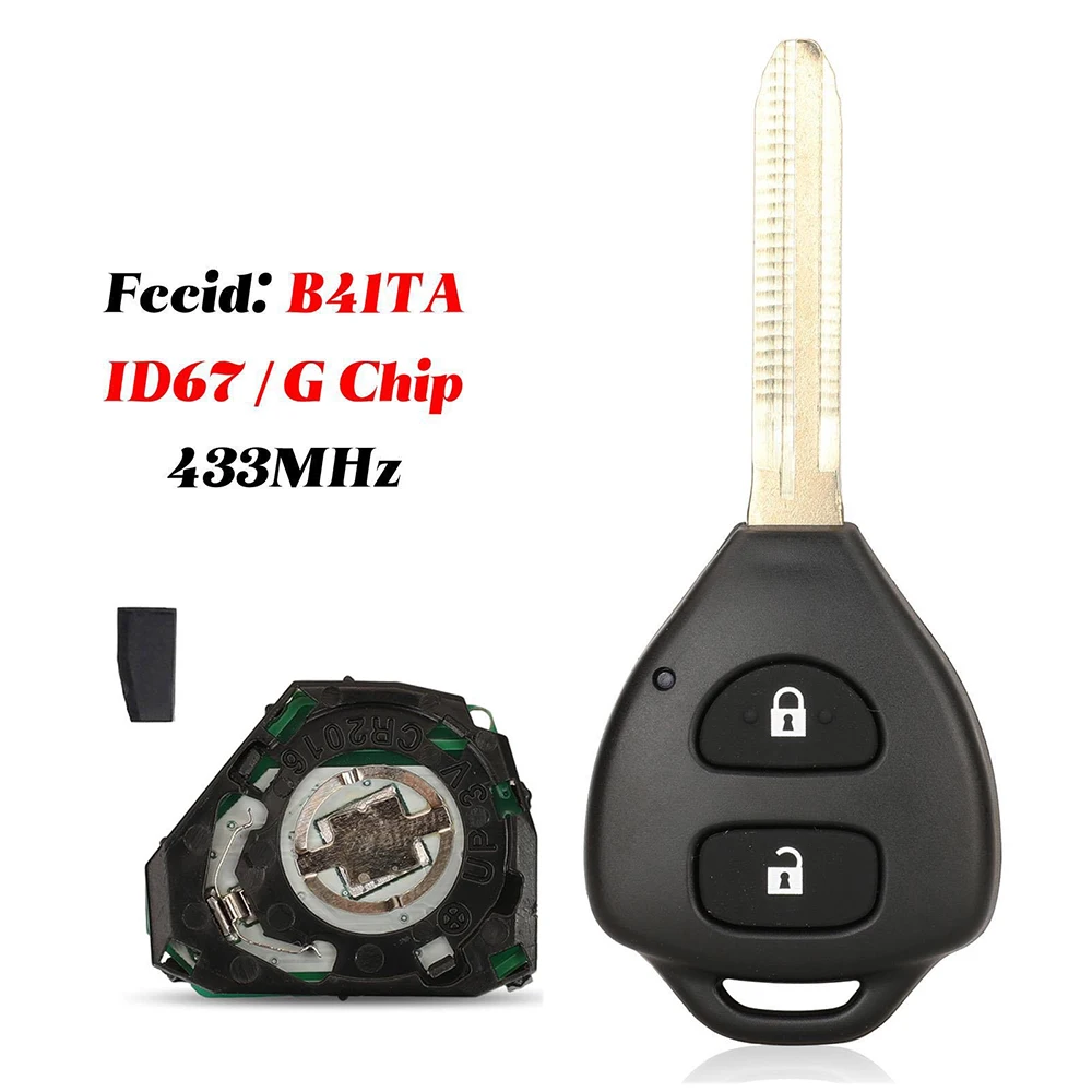 Chave de controle remoto completa jingyuqin para Toyota Prius 2, Hilux, Etios, Vios, Yaris, Corolla, FCCID: B41TA, Chip ID67/G, 433 Mhz