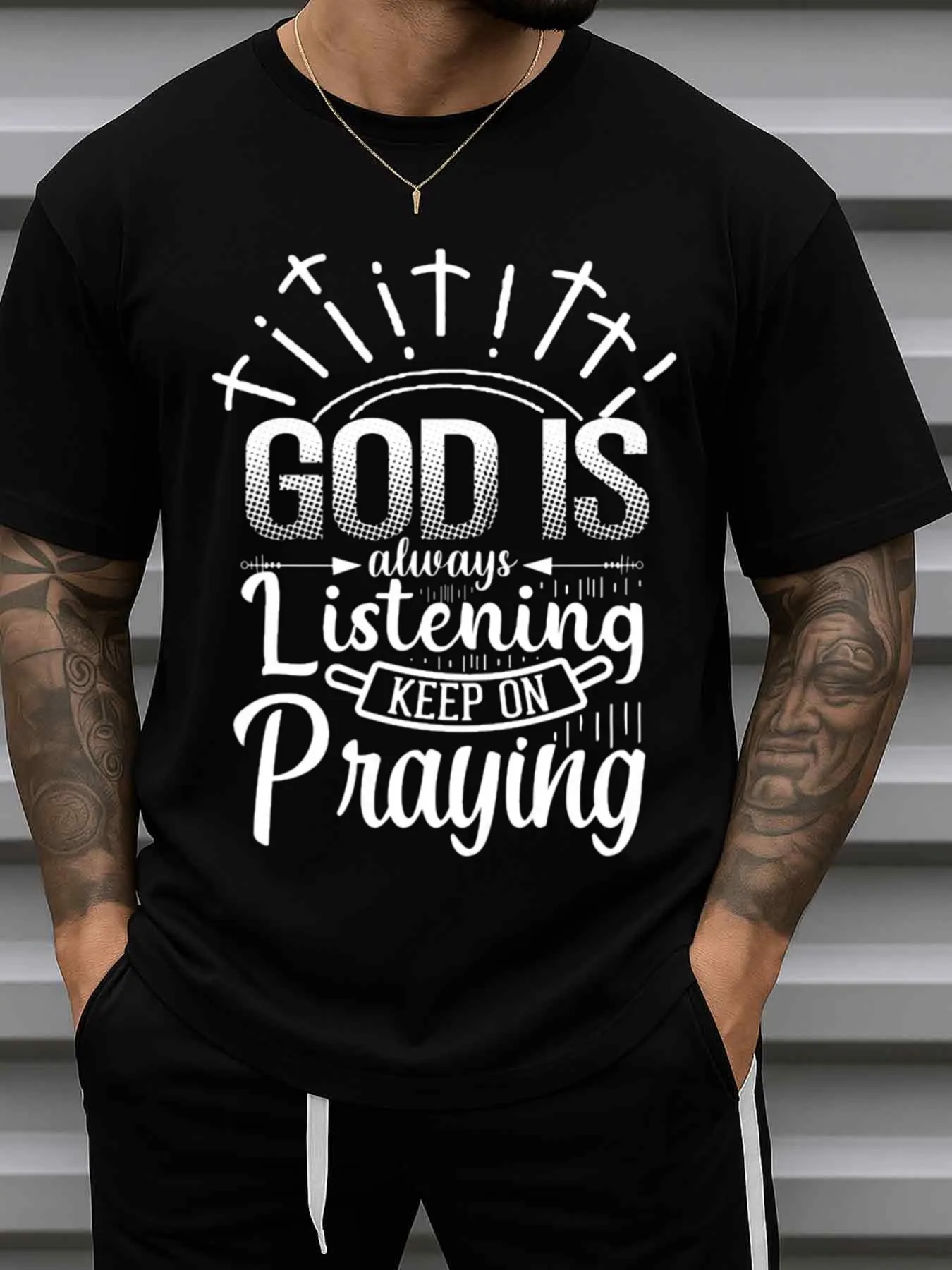 Men's Prayer Gesture T-Shirt - Pure 180g Heavy-Weight Comfortable Color-Themed Religious T-Shirt with a Prayer Gesture Print, Loose Casual Style, Suitable for Church, Daily Wear, and Gift-Giving