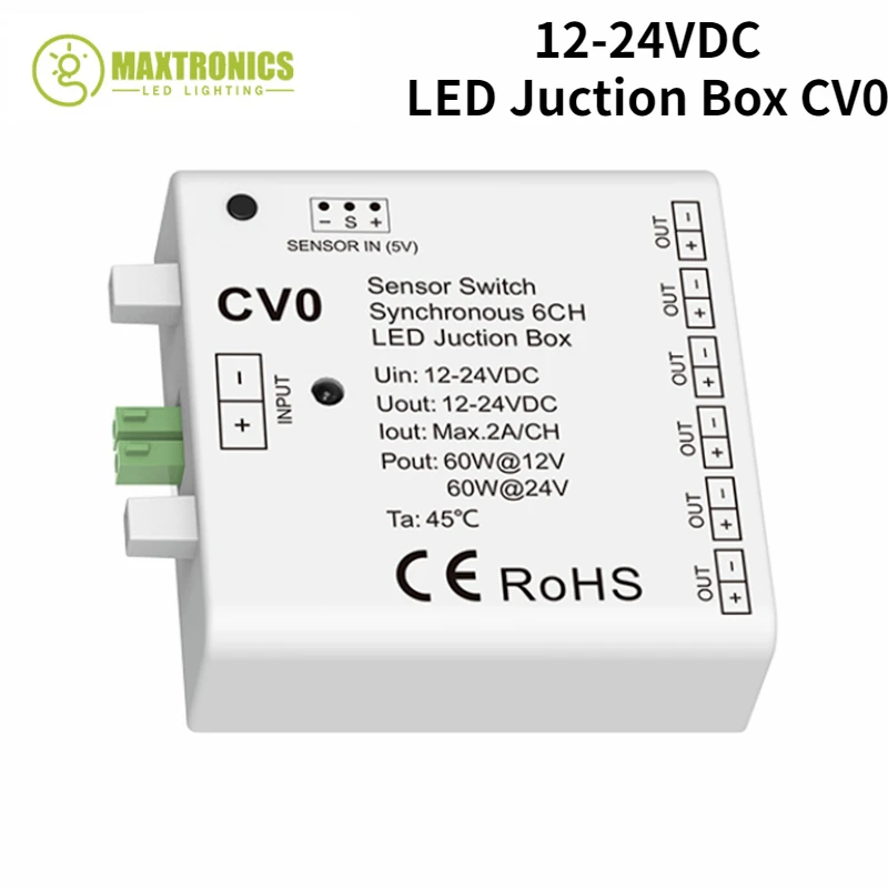 12-24VDC Sensor Switch Synchronous 6CH LED Juction Box CV0 60W 2A/CH For Indoor Single Color Strip Lighting Lights Application