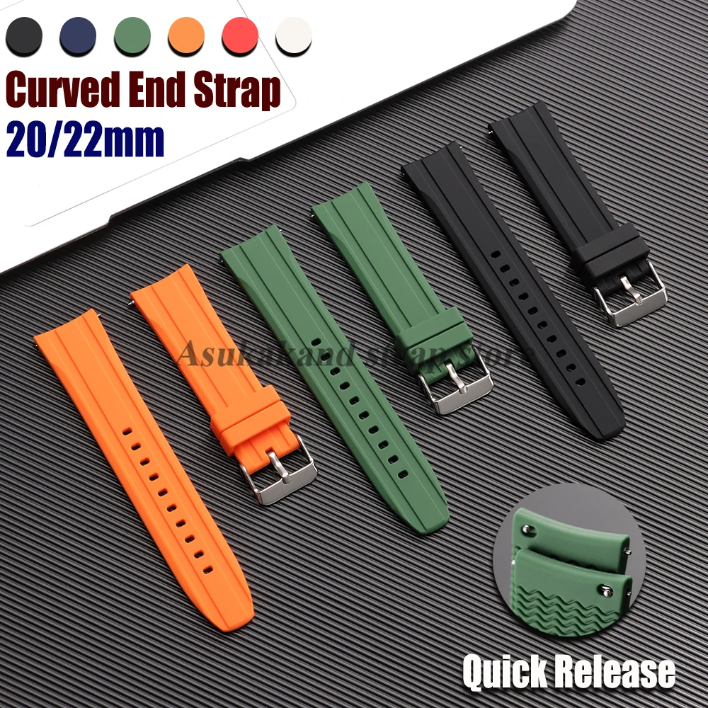 Correa de silicona de 20mm y 22mm con extremo curvado para reloj Rolex, Seiko 5 SKX007, pulsera deportiva impermeable para hombre y mujer