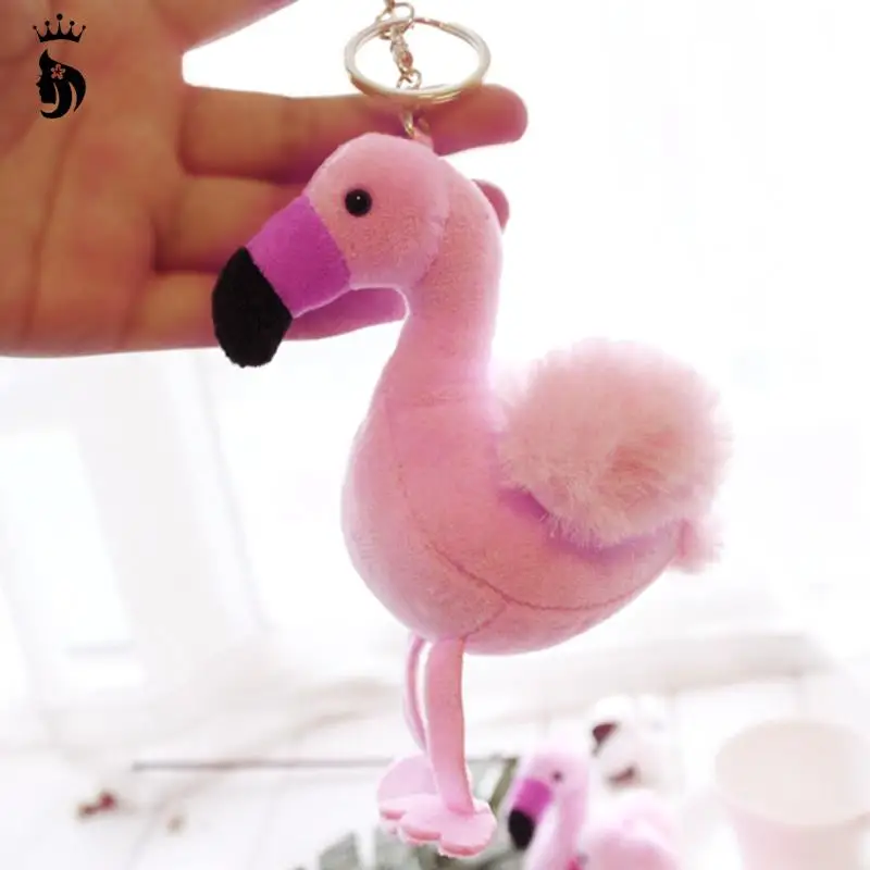 1PC Fluffy Flamingo Keychain Pompom Woman Fur Bag Charms Keyrings Pom Car Pendant Key Ring Holder Jewelry Christmas Random Color