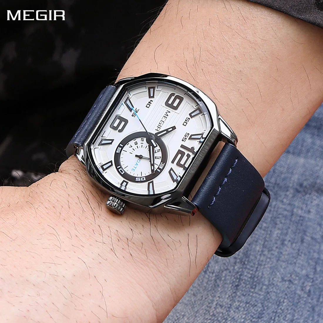 MEGIR Fashion Mens Watches Top Luxury Sport Military Watch Calendar Luminous Quartz Casual Man Wristwatch Clock Montre Homme