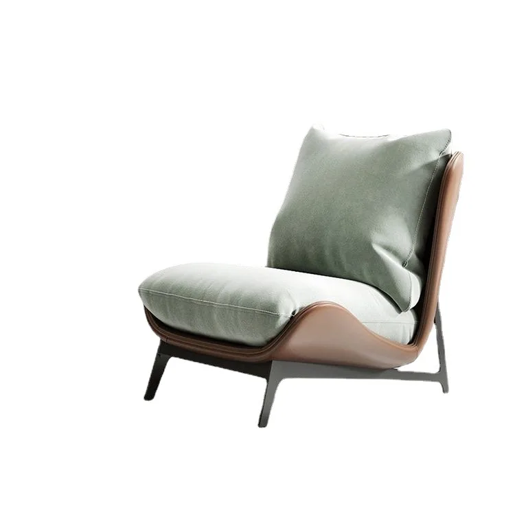 Leisurely Nordic Lounge Chair - Metal Frame, Leather Fabric, and Low Armrests for a Stylish Hotel or Living Room