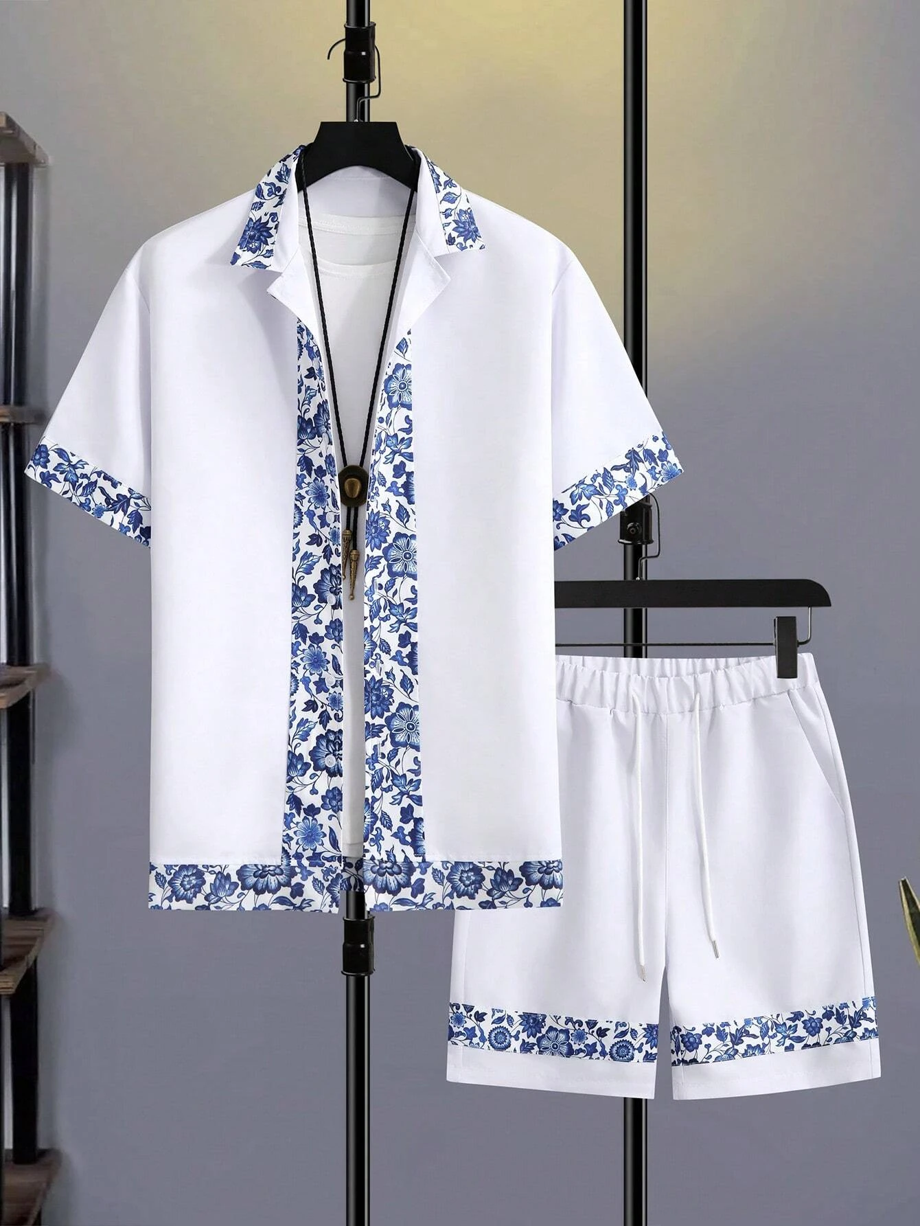 Conjunto de camisas de verano para hombre, traje Hawaiano de manga corta, pantalones cortos de playa de gran tamaño, estilo Vintage, a rayas simples