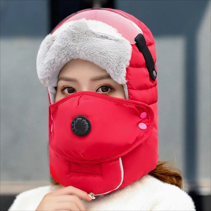 Winter Outdoor Men's and Women's Windproof Ear and Face Protection Lei Feng Hat Goggle Thickened Cold and Warm Cotton Hat