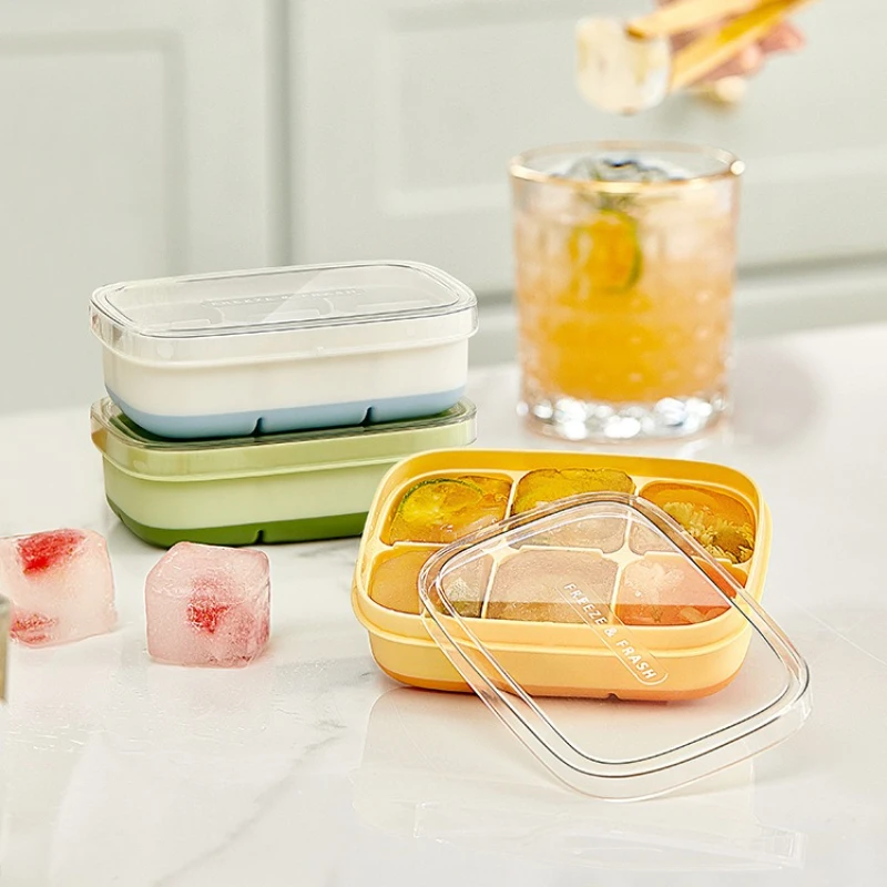 

6 Grids Ice Cube Mold with Lid Easy To Release Freezer Ice Tray DIY Tools Storage Box for Fruit Juice Silicone Mold