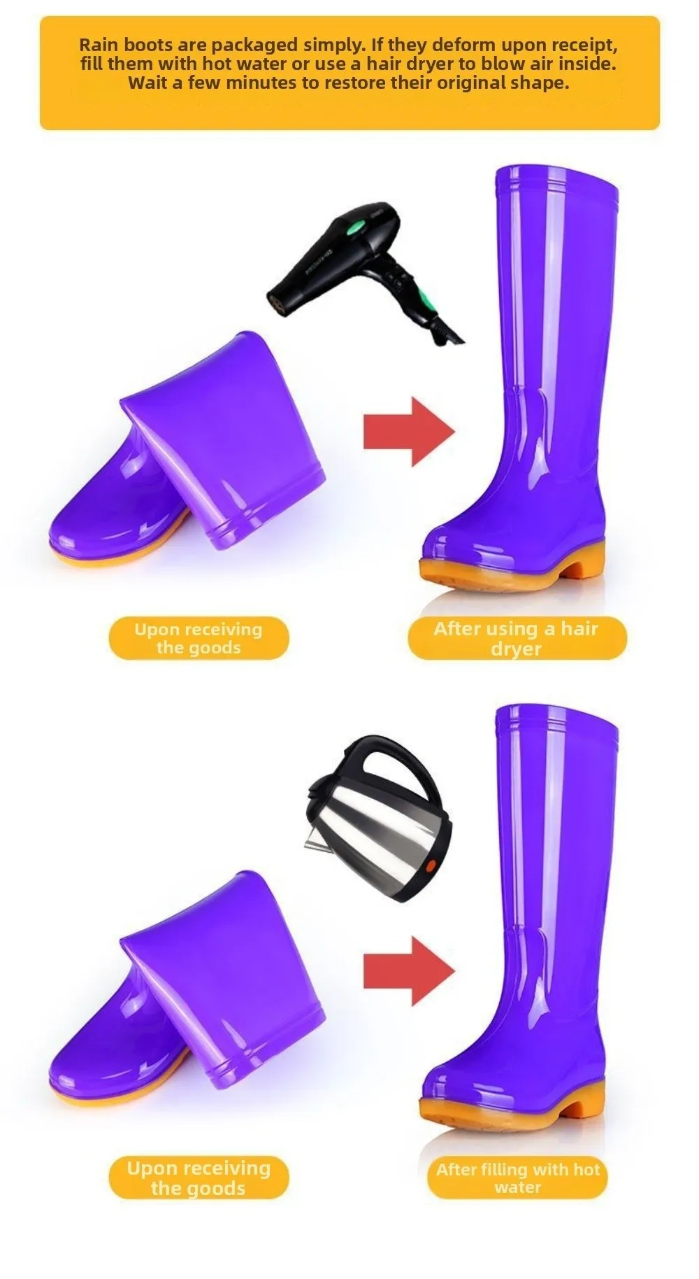 Hohe Damen-Regenstiefel, rutschfeste, wasserdichte Stiefel, leichte, langlebige Gartenarbeitsschuhe für den Außenbereich, Küche usw. – Detail 4
