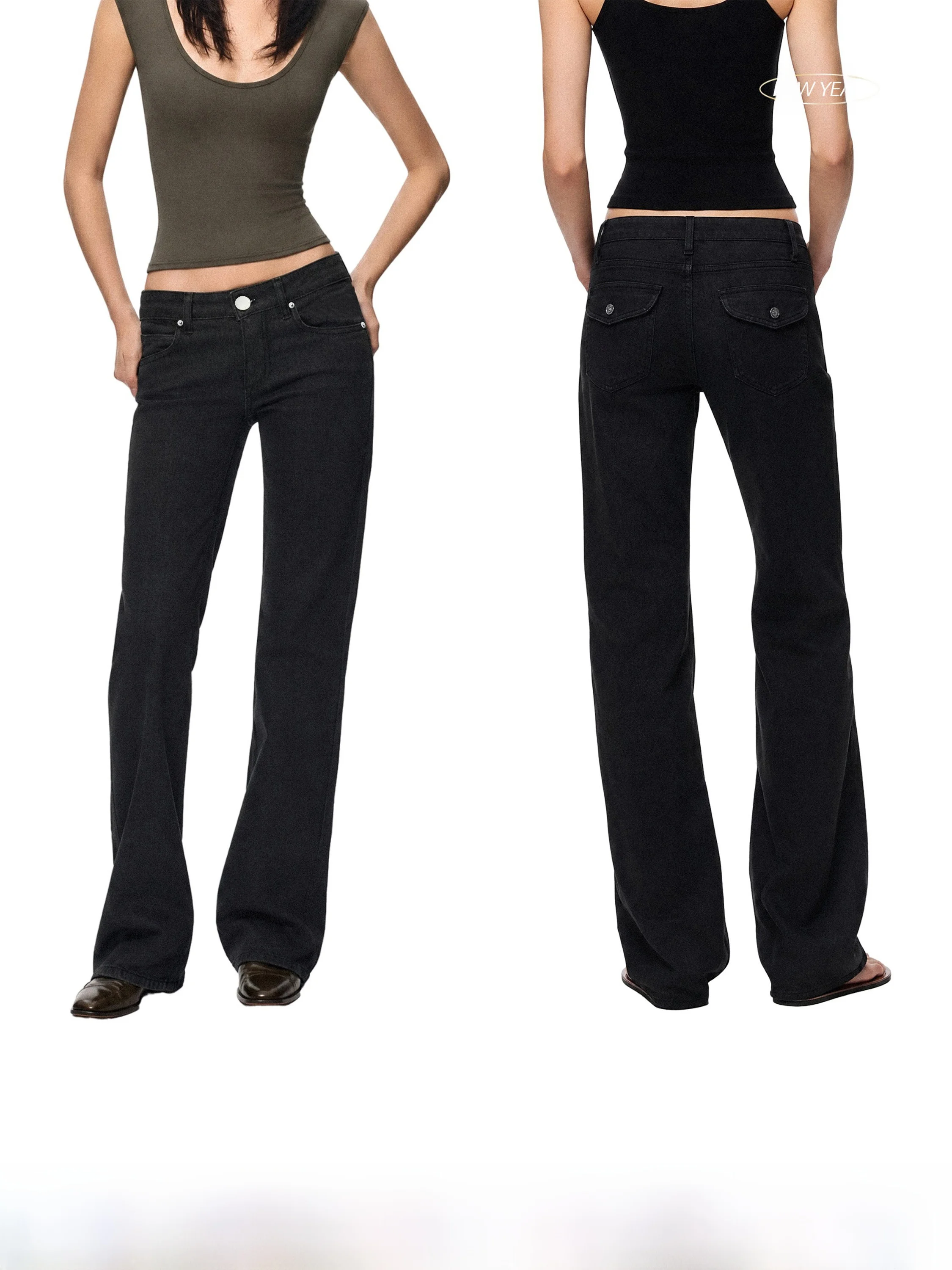 American Style Low Waist Black Straight Leg Jeans Women's Autumn New Elastic Waist Basic Slim Fit Pants GO GO BURN