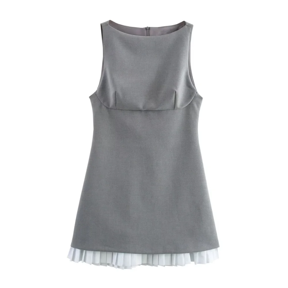 2025 PB&ZA Sleeveless Grey Dress for Women Chic Design with Pleated Hemline Ideal for Modern Fashion - Conscious Ladies