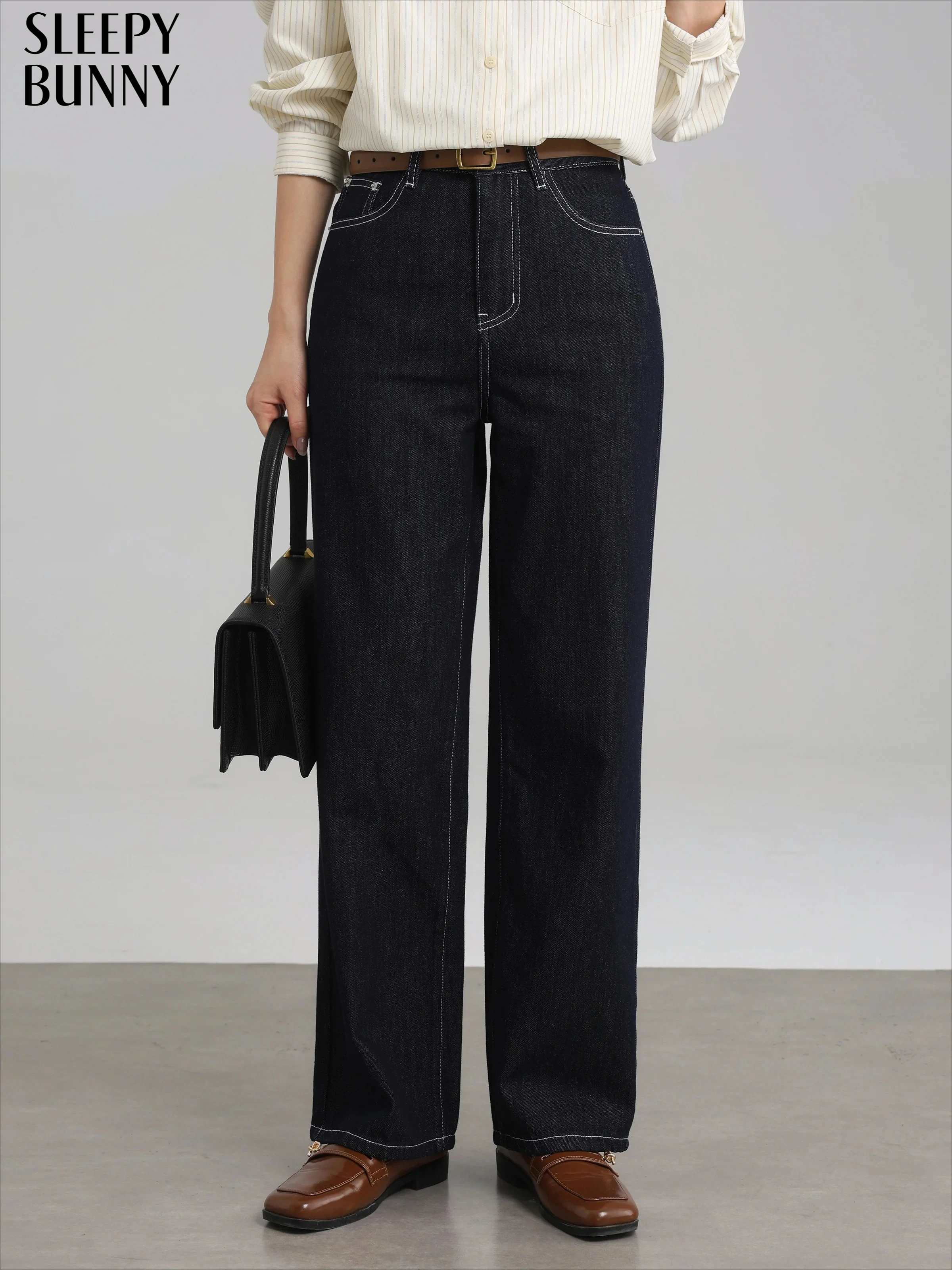 

Embroidered Jeans High Waist Washed Denim Pants Women Loose Straight Wide Leg Bottoms Casual Retro Letter Detail Autumn Trousers