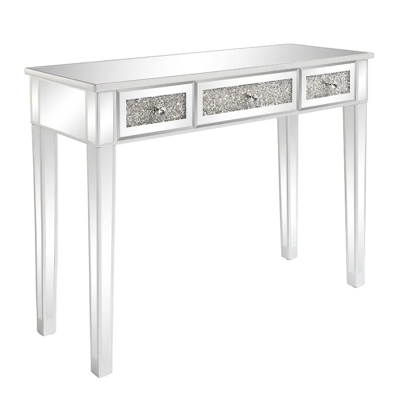 Silver Mirror Computer Desk with Triple Pump Pressure Broken Glass Design