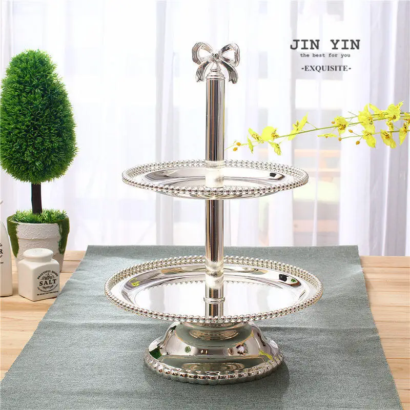#%h ilver-plated cake plate, two-layer afternoon tea snack rack, fruit plate, wedding dessert table cold meal display stan