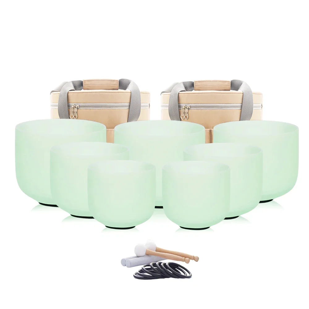 STAR LINKUP Mint Green Quartz Crystal Singing Chakra Bowls Set 7pcs CDEFGAB Tuning 432hz/440hz Yoga Healing Meditation Tools