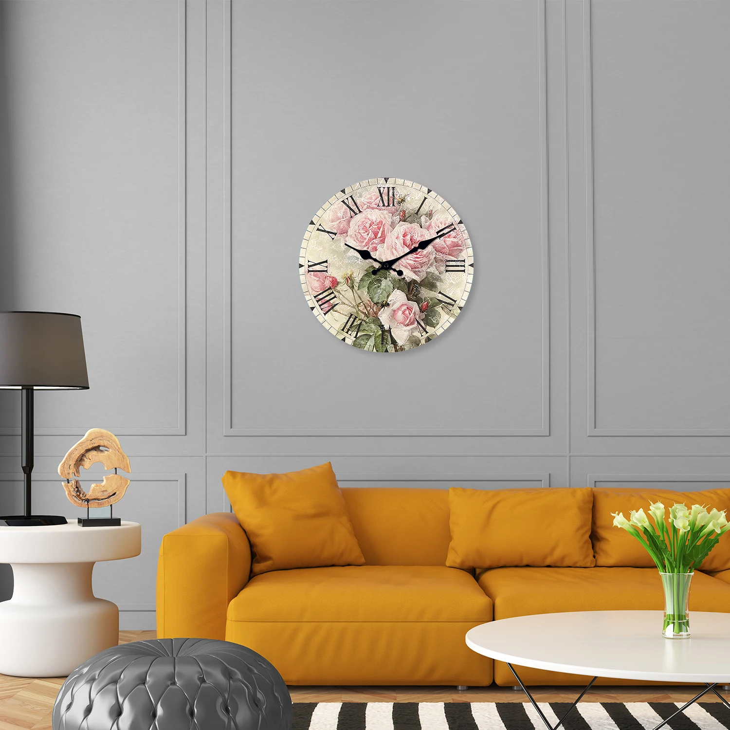 Retro Pembe Gül Ahşap Duvar Saati Oturma Odası Yatak Odası Mutfak Ev Dekorasyon Duvar Saati Sessiz Kuvars Saat Tatil Hediyesi 10 İnç 12 İnç 14 İnç