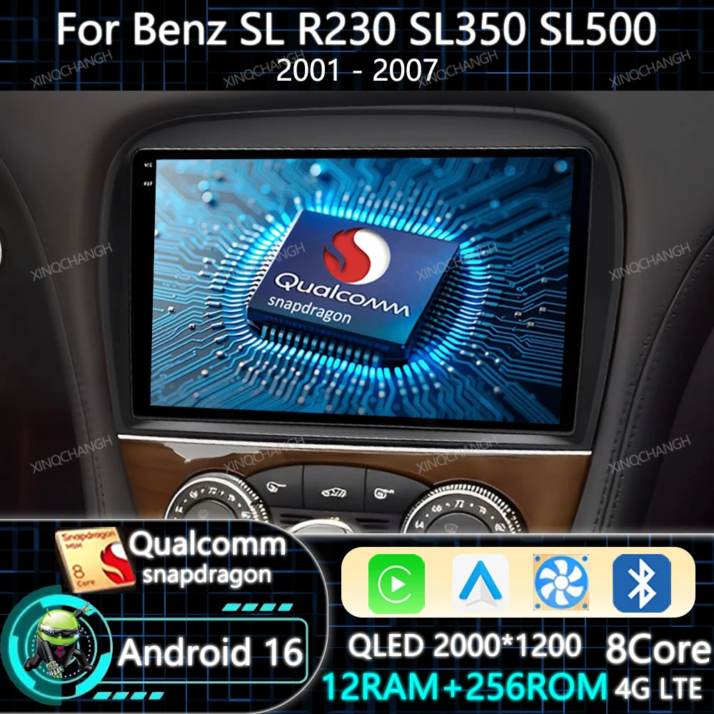 Android 16 Car Radio Carplay Auto For Mercedes Benz SL R230 SL350 SL500 SL55 SL600 SL65 2001 - 2007 Head Unit GPS 4G LTE 5G WIFI