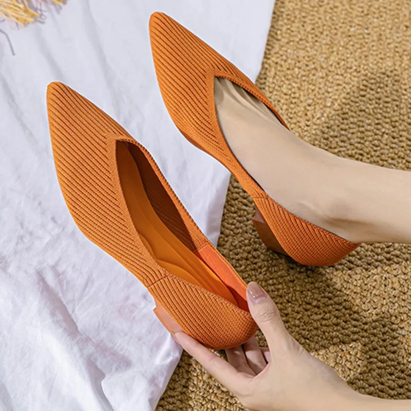 

DIMANYU/женская обувь, нескользящая, новинка 2025, женская обувь с неглубоким носком, модная вязаная обувь на танкетке с острым носком для женщин